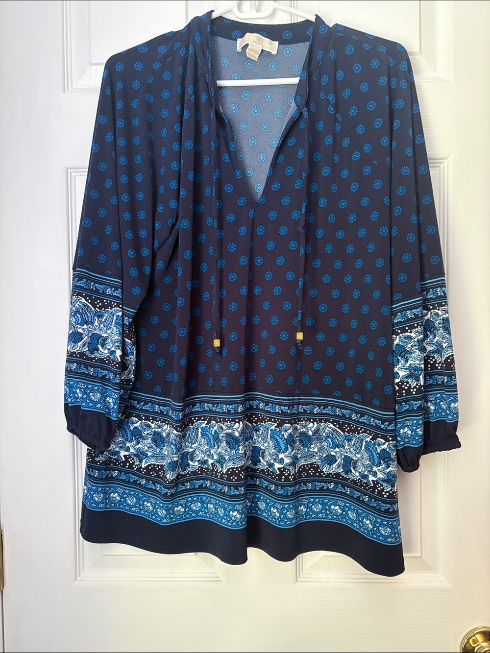 Michael Kors Navy Blue Printed Peasant Tunic